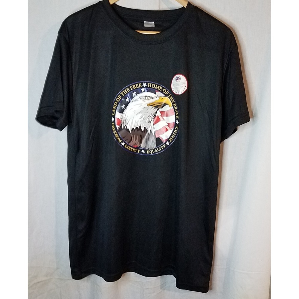 LAND OF THE FREE HOME OF THE BRAVE AMERICANโ EAGLE MEN'S SZ LARGE BLACK T-SHIRT
